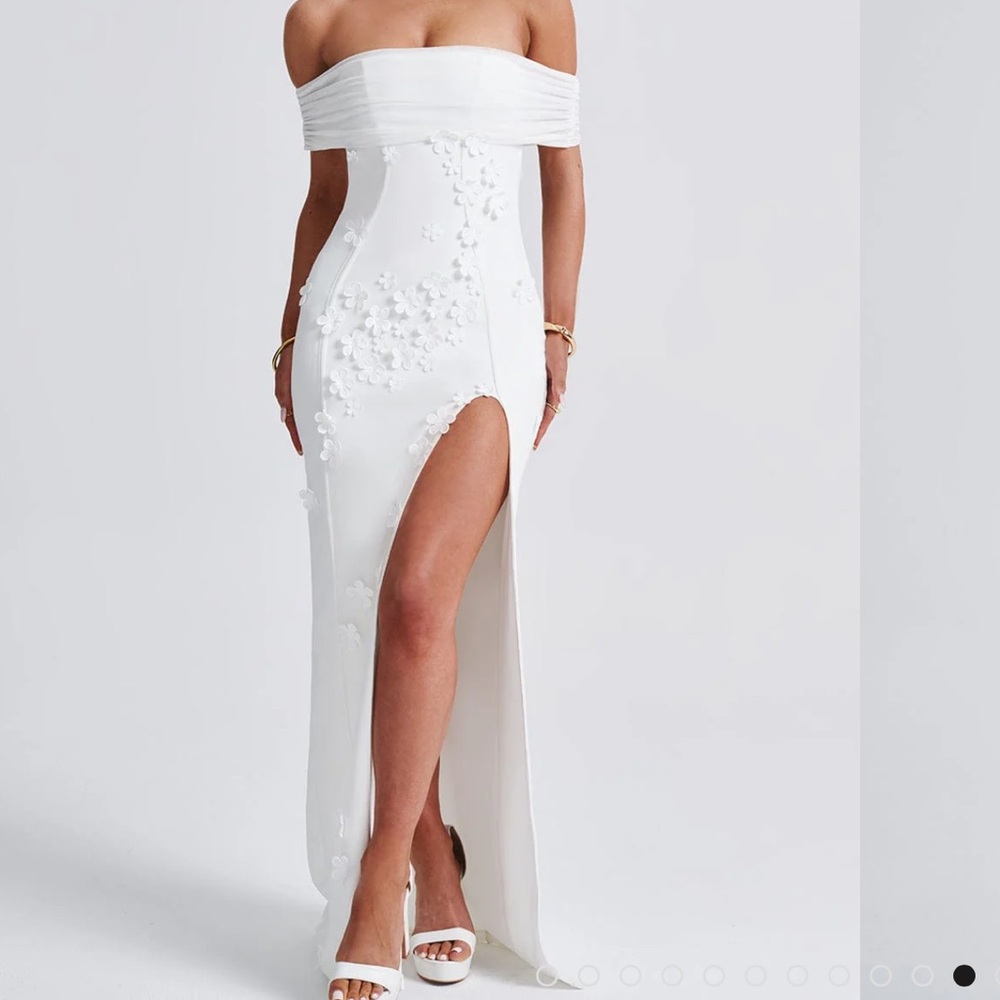 Off-Shoulder White Wedding Dress with Thigh Slit